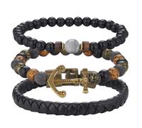 Dazylleco Set di 3 Bracciale da Uomo Bracciale Pietre Naturali Bracciale a Catena Cubano Bracciale in Corda Regolabile Regali di Gioielli Fatti a Mano per Uomo(89-Copper Anchors)