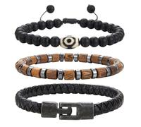 Dazylleco Set di 3 Bracciale da Uomo Bracciale Pietre Naturali Bracciale a Catena Cubano Bracciale in Corda Regolabile Regali di Gioielli Fatti a Mano per Uomo(24029-1)