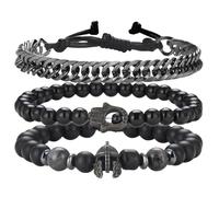 Dazylleco Set di 3 Bracciale da Uomo Bracciale Pietre Naturali Bracciale a Catena Cubano Bracciale in Corda Regolabile Regali di Gioielli Fatti a Mano per Uomo(24011)