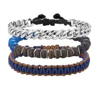Dazylleco Set di 3 Bracciale da Uomo Bracciale Pietre Naturali Bracciale a Catena Cubano Bracciale in Corda Regolabile Regali di Gioielli Fatti a Mano per Uomo(89-Sapphire)