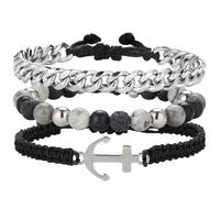 Dazylleco Set di 3 Bracciale da Uomo Bracciale Pietre Naturali Bracciale a Catena Cubano Bracciale in Corda Regolabile Regali di Gioielli Fatti a Mano per Uomo(24012)