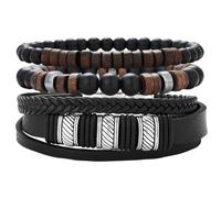 Dazylleco Set di Bracciale Uomo Pelle Nero Bracciale Perline Multistrato con Chiusura Magnetica Gioielli Uomo Regalo Festa Del Papà(Twill)