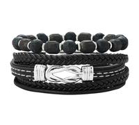 Dazylleco Set di Bracciale Uomo Pelle Nero Bracciale Perline Multistrato con Chiusura Magnetica Gioielli Uomo Regalo Festa Del Papà(Nodo)