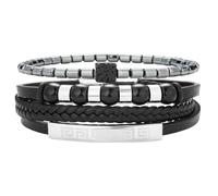 Dazylleco Set di Bracciale Uomo Pelle Nero Bracciale Perline Multistrato con Chiusura Magnetica Gioielli Uomo Regalo Festa Del Papà(Lineare)