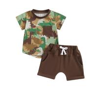 Dazzerake 2Pz Completini Estivi Neonato Set Coordinato Tuta Bimbo Maglietta Stampa Dinosauro Maniche Corte + Pantaloncini Elastici Sportivi Spiaggia Mare (Esercito verde, 6-12 mesi)