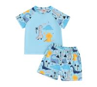 Dazzerake 2Pz Completini Estivi Neonato Set Coordinato Tuta Bimbo Maglietta Stampa Dinosauro Maniche Corte + Pantaloncini Elastici Sportivi Spiaggia Mare (Azzurro, 6-12 mesi)