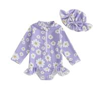 Dazzerake Costume da bagno 2 pezzi per bambina stampato set costumi da bagno a maniche lunghe costumi da bagno un pezzo con cappello vestito costumi 3 mesi - 3 anni, viola., 6-9 Mesi