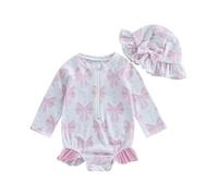 Dazzerake Costume da bagno 2 pezzi per neonata Set costumi da bagno stampati a maniche lunghe costumi da bagno un pezzo con cappello vestito costumi 0-3 anni, bianco, 6-9 Mesi