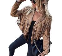 Dazzerake Giacca da Donna con Nappe Giacca Stile Vintage a Maniche Lunghe con Frange Giacca Corta da Motociclista Autunno Inverno Cappotto Aperto sul Davanti degli Anni '70 (caffè, L)