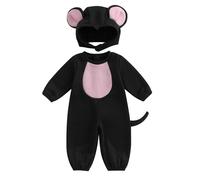 Dazzerake Halloween - Set per neonato, costume da bambino, a maniche lunghe + cappello per travestimento Halloween da topo per bambini 0-3 anni (nero, 12-18 mesi)