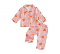 Dazzerake Pigiama in cotone per neonato, Halloween, pigiama a 2 pezzi, a maniche lunghe, Halloween, costume a zucca stampato per bambini 3 mesi - 4 anni, Rosa, 4-5 Anni