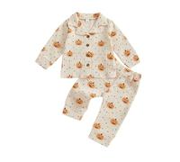 Dazzerake Pigiama in cotone per neonato, Halloween, pigiama a 2 pezzi, a maniche lunghe, Halloween, costume a zucca stampato per bambini 3 mesi - 4 anni, arancione, 3-4 anni