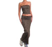 Dazzerake Set da donna, 2 pezzi, casual, elegante, elegante, con bordo in pizzo, vestito da donna, estivo, tubo, gonna lunga aderente, leopardo, M