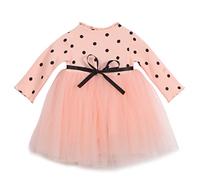 Dazzerake Vestito da Principessa Bambina 0-4 Anni Vestito a Pois Manica Lunga in Tulle Tutu con Fiocco Farfalla Abbigliamento Bambino Primavera, Rosa, 3-4 Anni
