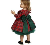 Dazzerake Vestito di Natale da Bambina Plaid Fly Sleeve Girocollo Mesh Patchwork Party Abito Neonata Natalizio da Principessa Autunno Inverno (3-4 Anni, Griglia Rossa e Verde)