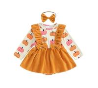 Dazzerake Vestito per Bambina Halloween Lettera Zucca Fantasma Stampa O-Collo Manica Lunga Tutu di Tulle Vestito di Un Pezzo Gonna per Estate Autunno (H Arancione, 6-12 mesi)