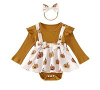 Dazzerake Vestito per Bambina Halloween Lettera Zucca Fantasma Stampa O-Collo Manica Lunga Tutu di Tulle Vestito di Un Pezzo Gonna per Estate Autunno (E Khaki, 12-18 mesi)