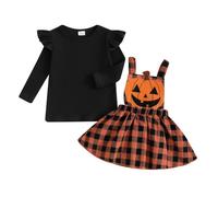 Dazzerake Vestito per Bambina Halloween Lettera Zucca Fantasma Stampa O-Collo Manica Lunga Tutu di Tulle Vestito di Un Pezzo Gonna per Estate Autunno (C Arancione, 6-12 mesi)