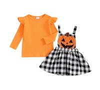 Dazzerake Vestito per Bambina Halloween Lettera Zucca Fantasma Stampa O-Collo Manica Lunga Tutu di Tulle Vestito di Un Pezzo Gonna per Estate Autunno (C Nero, 2-3 anni)