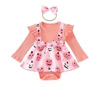 Dazzerake Vestito per Bambina Halloween Lettera Zucca Fantasma Stampa O-Collo Manica Lunga Tutu di Tulle Vestito di Un Pezzo Gonna per Estate Autunno (E Rosa, 3-6 mesi)
