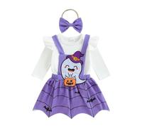 Dazzerake Vestito per Bambina Halloween Lettera Zucca Fantasma Stampa O-Collo Manica Lunga Tutu di Tulle Vestito di Un Pezzo Gonna per Estate Autunno (F Viola, 3-6 mesi)