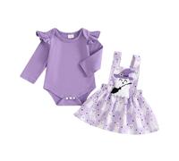Dazzerake Vestito per Bambina Halloween Lettera Zucca Fantasma Stampa O-Collo Manica Lunga Tutu di Tulle Vestito di Un Pezzo Gonna per Estate Autunno (D Viola, 0-3 mesi)