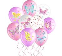 DazzJoy 18 palloncini a forma di farfalla, rosa, farfalle, palloncini a forma di farfalla, per compleanno, decorazione di compleanno, ragazza, principessa, compleanno, decorazione
