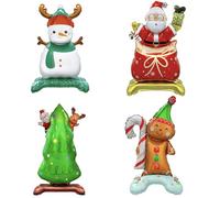 DazzJoy 8 pezzi palloncini decorativi natalizi in pellicola autoportanti, a forma di pupazzo di neve, Babbo Natale, albero di Natale, omino di pan di zenzero, palloncini autoportanti, XXL decorazione