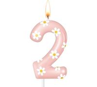 DazzJoy Candele di compleanno con margherite, numeri 2 anni, margherite, 2 compleanni, ragazze, decorazione per il 2° compleanno, ragazza, ragazzo, candele rosa (circa 8,5 cm)
