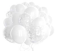 DazzJoy Palloncini bianchi, 60 pezzi, colore bianco metallizzato, decorazione per matrimonio, palloncini bianchi per il compleanno dei bambini, con coriandoli bianchi, per ragazze, tema bianco