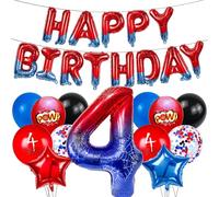 DazzJoy Spider Decorazione di compleanno 4 anni ragazzo Set con palloncino Happy Birthday, palloncino Spidey 4 anni, ragni 40 pollici, 4 palloncini numeri, decorazione spidey compleanno 4 ragazzi