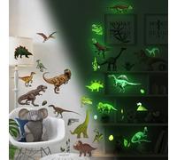 DAZZLEEX 4 fogli di decalcomanie da parete per la stanza dei bambini che si illuminano al buio, adesivi luminosi a forma di dinosauro che si illuminano al buio