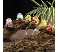 DAZZLEEX 6 decorazioni per albero di Natale con piume finte per uccelli arroccati boschi e uccelli da 9,9 cm