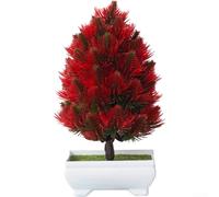 DAZZLEEX Bonsai artificiale di pino artificiale, 22 cm, pianta finta in plastica e seta, in vaso, per casa, ufficio, scrivania, scaffale, decorazione, non richiede irrigazione (rosso)