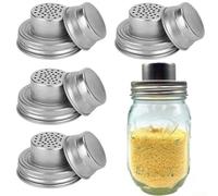 DAZZLEEX Coperchi per shaker in acciaio inox con guarnizione in silicone per barattoli standard, dispenser per spezie resistenti alla ruggine e coperchi per colini, kit riutilizzabile a tenuta stagna