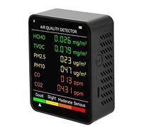 DAZZLEEX Misuratore di qualità dell'Aria 6 in 1 C02 Meter PM2.5 PM10 HCHO TVOC Tester Multifunzionale della qualità dell'Aria per Interni, Ufficio e Altri luoghi Nero