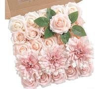 DAZZLEEX Set di composizioni floreali in seta artificiale con rose, dalie e fogliame per bouquet da sposa, decorazione per la casa ed eventi nuziali, mix rosa e viola (nuovo rosa)