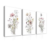 Dazzlewall 3 Pz Incorniciato Wildflower Wall Art Stampe Floreali Minimaliste, Poster Botanico Floreale Su Tela di Canapa per Camera da Letto Soggiorno Arredamento 12x16 pollice