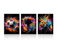 Dazzlewall 3pcs Graffiti Boys Room Wall Art, Immagini colorate di calcio cuffie gamepad per camera da letto adolescenti stanza dei giochi ragazzo dormitorio home decor 30x40 cm senza cornice