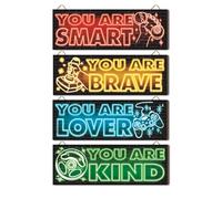 Dazzlewall 4 Decorazioni da Parete per Sala Giochi, Decorazioni in Legno per Stanza Dei Gamer per Ragazzi Adolescenti, Targhe con Citazioni Motivazionali per Camera da Letto e Dormitorio, 29x10 cm