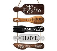 Dazzlewall 5 Decorazioni da Parete per Cucina, Cartelli a Forma di Pentole "Benedite The Food", per Cucina Rustica, Targhe in Legno Rustiche per Sala da Pranzo in Stile Country
