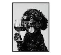 Dazzlewall divertente animale arte della parete umorismo cane bere vino poster, foto in bianco e nero del cane per il bagno cucina camera da letto arredamento 30×40 cm senza cornice