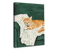 Dazzlewall Pittura artistica da parete con cornice, gatto che dorme sul divano, stampa ad acquerello con animali per casa, camera da letto, soggiorno, bagno, 30,5 x 40,6 cm