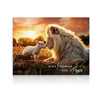 Dazzlewall Poster Leone e Agnello, Decorazione Cristiana Nella Sua Presenza C'è Pace per Soggiorno Camera 30×40 cm Senza Cornice