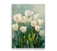 Dazzlewall Poster Tulipani Bianchi Vintage, Opera Floreale Botanica Stampa su Tela per Camera da Letto Soggiorno 30×40 cm Senza Cornice
