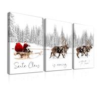 Dazzlewall Set 3 Poster Natalizi, Stampa Santa Claus Sta Arrivando in Città Immagine Foresta con Alce Decor Natalizio Regalo per Lui/Lei, 30x40 cm Senza Cornice