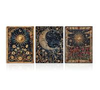 Dazzlewall Set di 3 Pezzi Quadro Boho Gotico Vintage, Poster con Carte Tarocche di Sole e Luna Fiorali Occultismo Misterioso per Camera da Letto Soggiorno 30×40 cm Senza Cornice