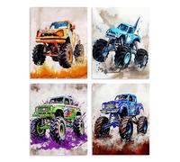 Dazzlewall Set di 4 Pezzi Poster Camion Fuoristrada, Camion Colorati e Fantastici Stampa su Tela per Cameretta Ragazzi Stanza Giochi 20×25 cm Senza Cornice