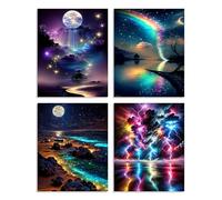 Dazzlewall Set di 4 Pezzi Poster Natura Fantastica, Luna Arcobaleno Fulmini Stampa su Tela per Camera da Letto Soggiorno 20×25 cm Senza Cornice