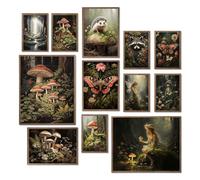 Dazzlewall Set di Quadri Cottagecore Scuro, Poster con Funghi e Fate del Bosco Misterioso per Camera da Letto Ragazza Appartamento Soggiorno Set di 12 Senza Cornice